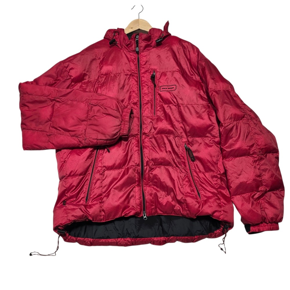 Polo Sport Ralph Lauren Puffer Jacket Mens XL Red Down Ripstop Hooded